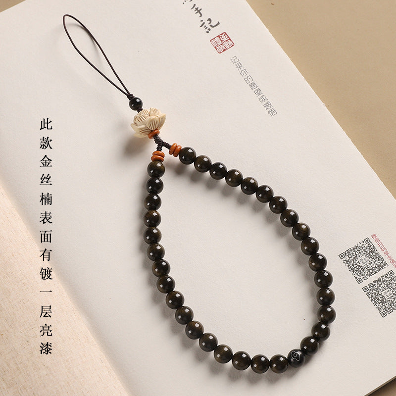 Sandalwood Phone Pendant - Boxwood Lotus, Green Sandalwood, and Rosewood Short Phone Chain Accessory