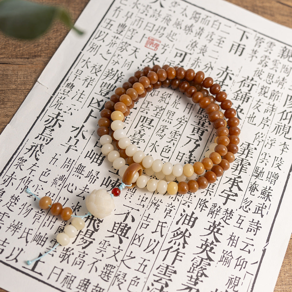 Genuine Mini Cat Paw Bracelet with Bodhi Root Prayer Bracelet with Natural White Jade Bodhi Beads