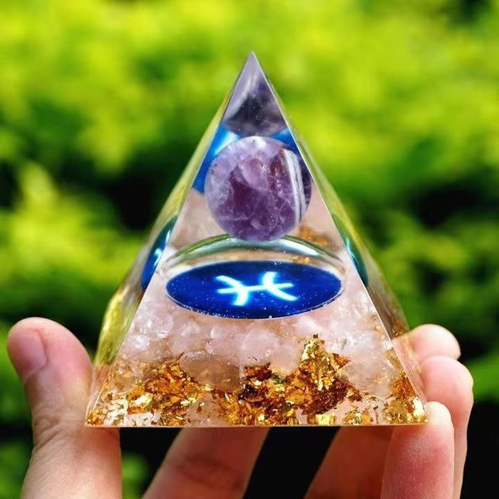 Twelve Zodiac Crystal Ball Stone Pyramid Resin Ornament