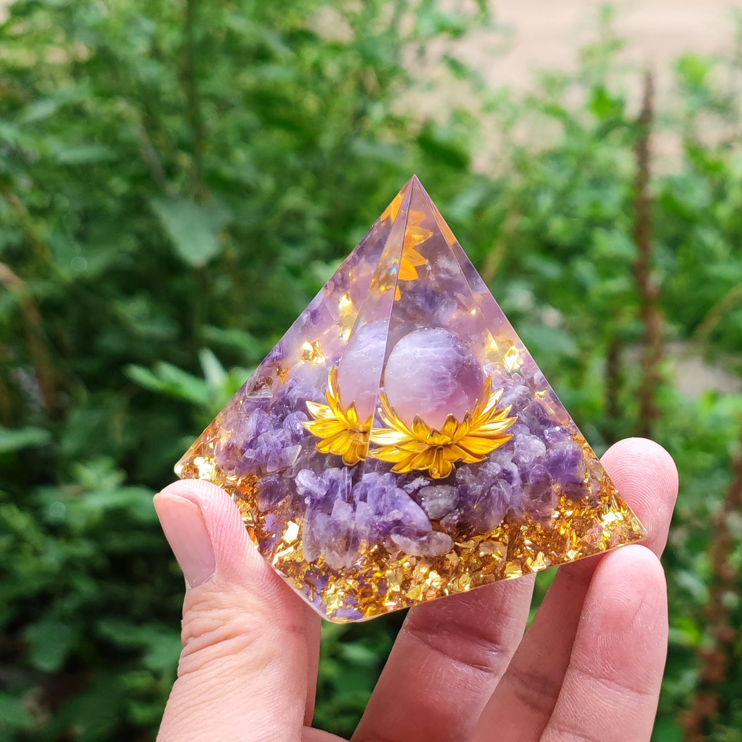 Crystal Ball Stone Pyramid Resin Home Decor Ornament