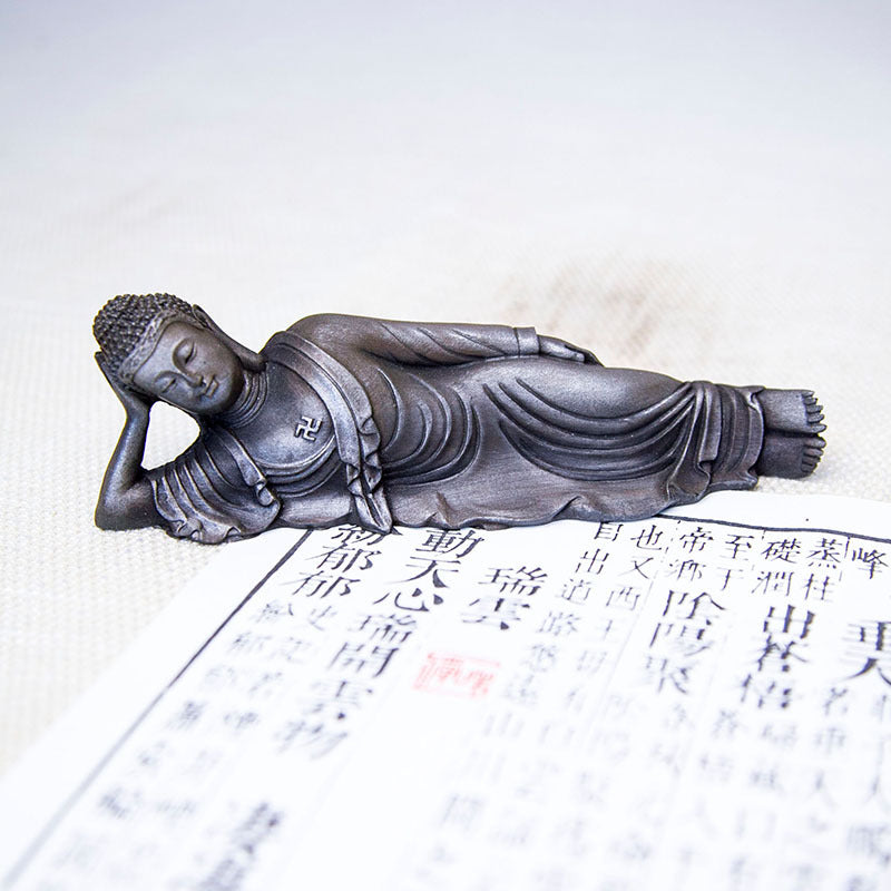 Neo-Chinese Reclining Shakyamuni Buddha Desktop Ornament with Zen Inspiring Design: Handmade Art for Desk and Tea Table Decoration