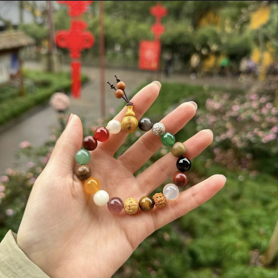 Lingyin Temple Hangzhou New Fourth-Generation Eighteen-Seed Bracelet, Bodhi Multi-Gem Sandalwood Bracelet.