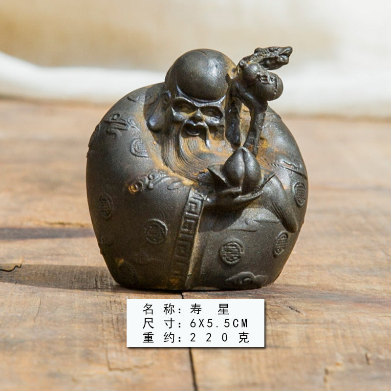 Desktop ornaments of Fu, Lu, and Shou (the Three Star Gods) in the Neo-Chinese style, inspired by cast iron
