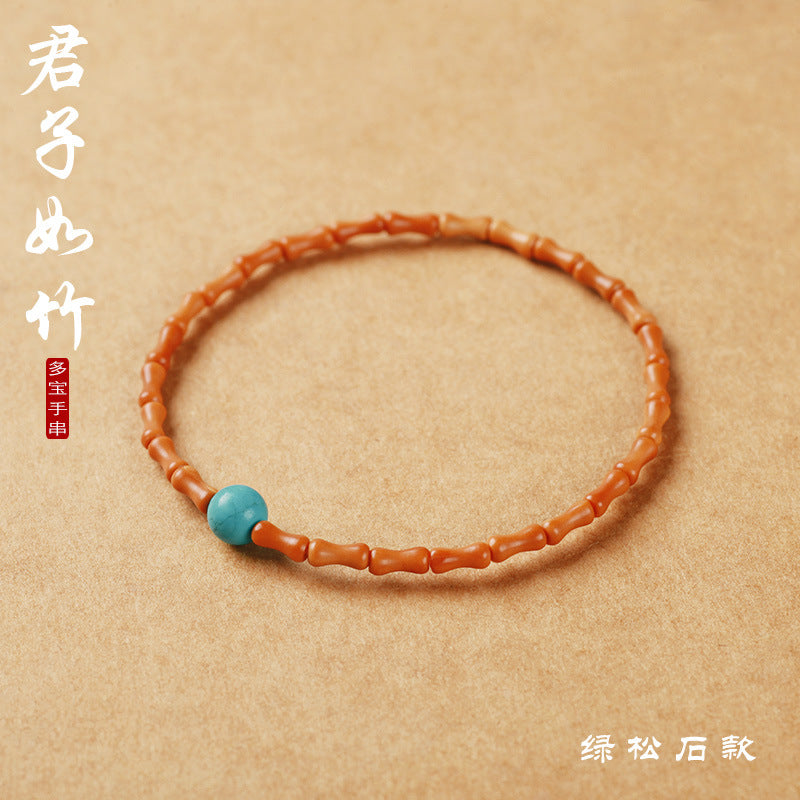 Natural Bamboo-Style Olive Pit Multi-Wrap Single Loop Multi-Treasure Multi-Blessing Bracelet
