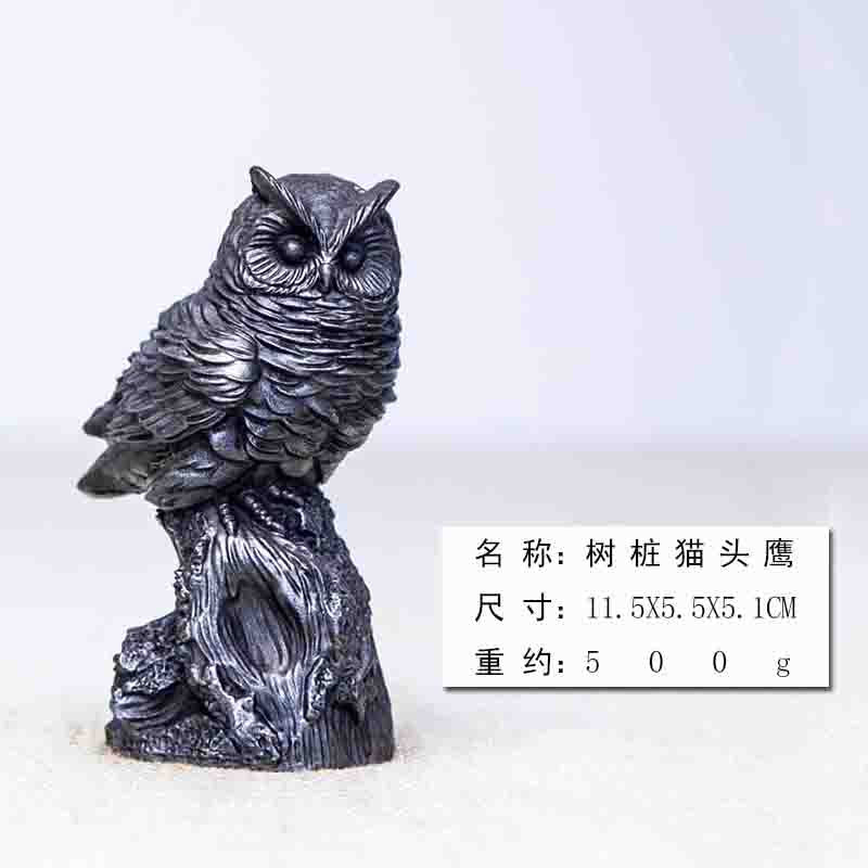 Original Rustic Patina Cast-Iron Style Owl Desk Ornament, Handcrafted Sculpture for Study Decor and Creative Decoration