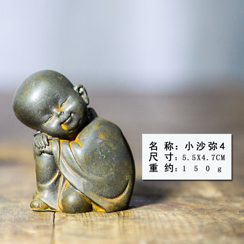 Chinese Zen-Inspired Little Monk Figurine, Amitabha Buddha Desktop Ornament, Tea Pet Craft Decoration