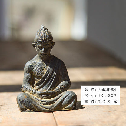 Neo-Chinese warrior Buddha Sun Wukong Monkey desktop iron ornament, home accent, and nourishing tea pet with a Zen-inspired design