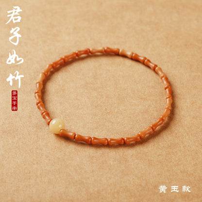 Natural Bamboo-Style Olive Pit Multi-Wrap Single Loop Multi-Treasure Multi-Blessing Bracelet