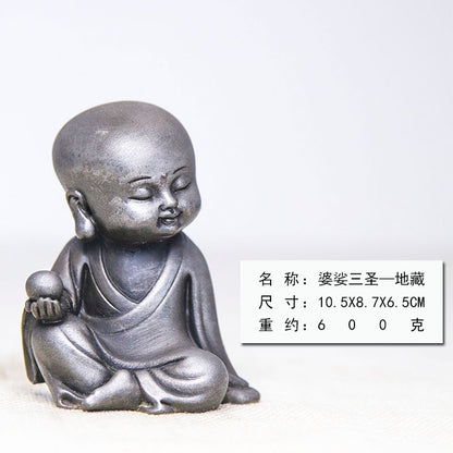 New Chinese-Style Zen-Inspired Bodhisattva Trio Figurine: Buddha, Guanyin, and Ksitigarbha Ornaments