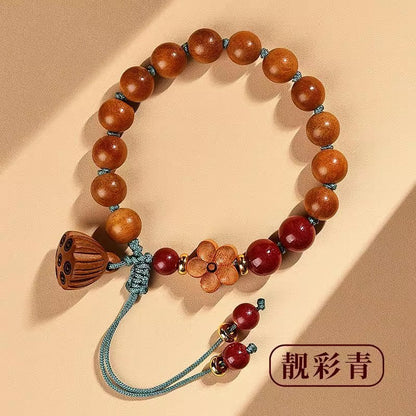 Natural Lotus Seed Pod Pendant Peach Wood Bracelet