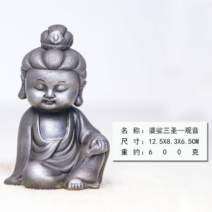 New Chinese-Style Zen-Inspired Bodhisattva Trio Figurine: Buddha, Guanyin, and Ksitigarbha Ornaments