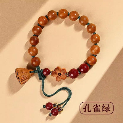 Natural Lotus Seed Pod Pendant Peach Wood Bracelet