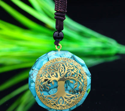 Tree of Life Necklace Pendant Jewelry, Natural Crystal Lapis Lazuli Chip Resin Item