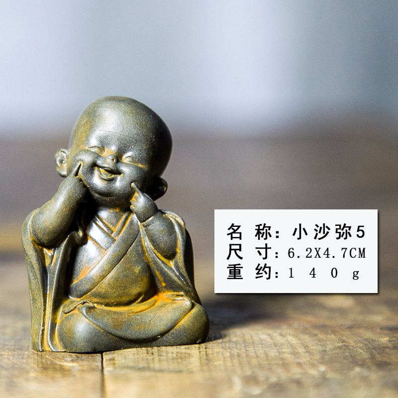 Chinese Zen-Inspired Little Monk Figurine, Amitabha Buddha Desktop Ornament, Tea Pet Craft Decoration