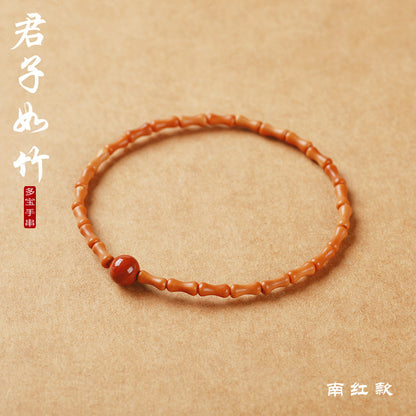 Natural Bamboo-Style Olive Pit Multi-Wrap Single Loop Multi-Treasure Multi-Blessing Bracelet