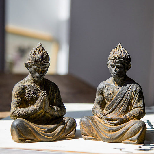 Neo-Chinese warrior Buddha Sun Wukong Monkey desktop iron ornament, home accent, and nourishing tea pet with a Zen-inspired design