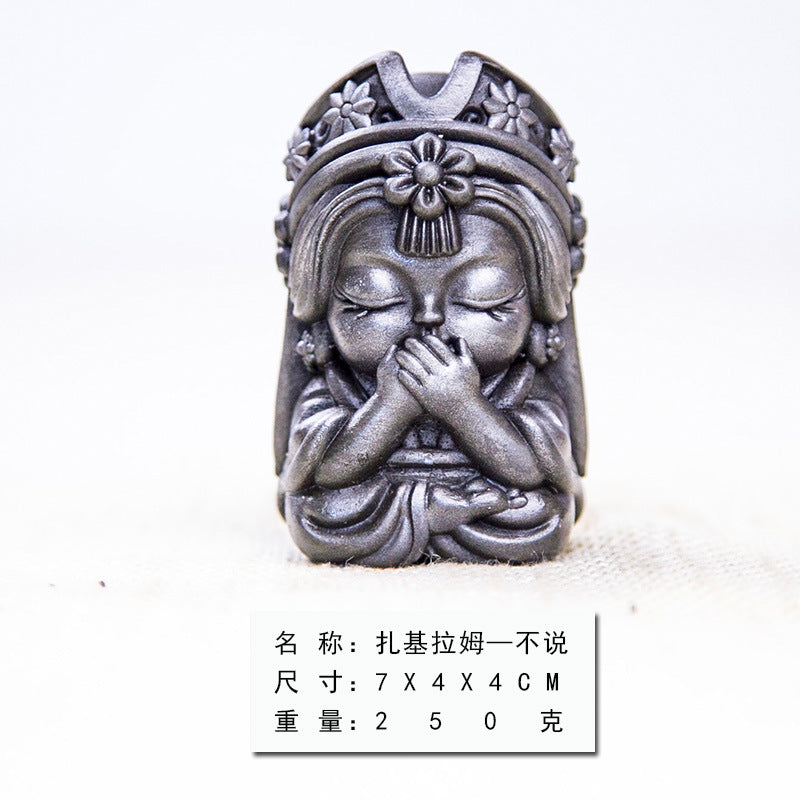 New Chinese-Style National-Inspired "Four-No Zakiram Zen Ornament," Handcrafted Cast Iron-Like Decor for Study, Tea Pet, and Home Display