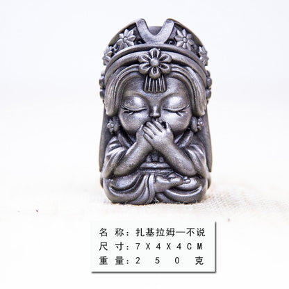 New Chinese-Style National-Inspired "Four-No Zakiram Zen Ornament," Handcrafted Cast Iron-Like Decor for Study, Tea Pet, and Home Display