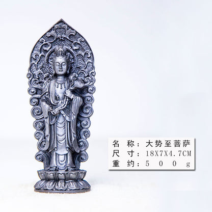 Chinese Rust-Style Cast-Iron Imitation Western Three Holy Beings Statues: Amitabha Buddha, Guanyin Bodhisattva, and Mahasthamaprapta Bodhisattva Standing Figurines Ornaments