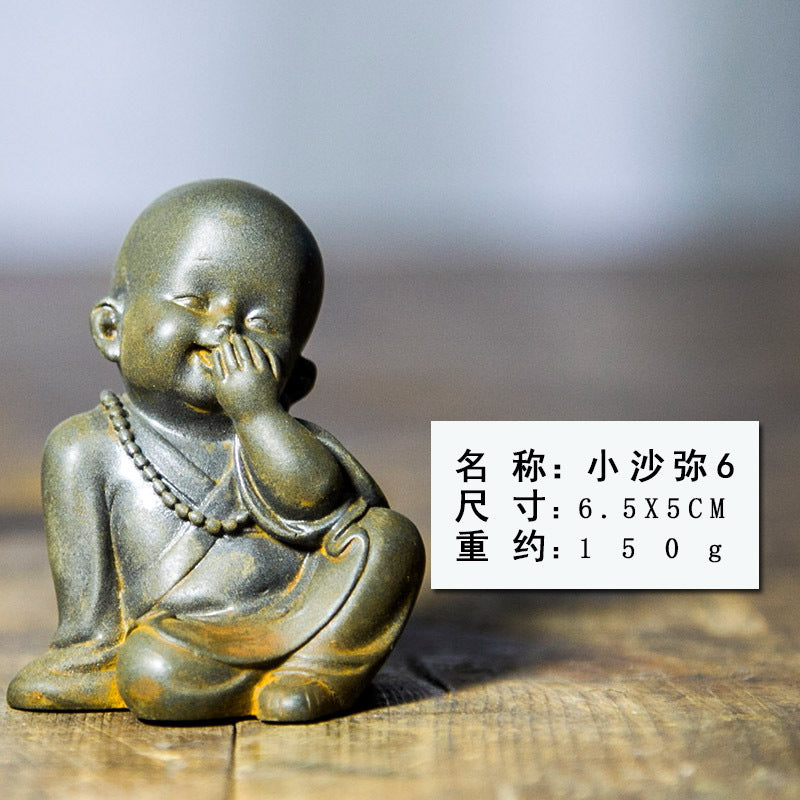 Chinese Zen-Inspired Little Monk Figurine, Amitabha Buddha Desktop Ornament, Tea Pet Craft Decoration