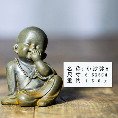 Chinese Zen-Inspired Little Monk Figurine, Amitabha Buddha Desktop Ornament, Tea Pet Craft Decoration