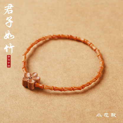 Natural Bamboo-Style Olive Pit Multi-Wrap Single Loop Multi-Treasure Multi-Blessing Bracelet