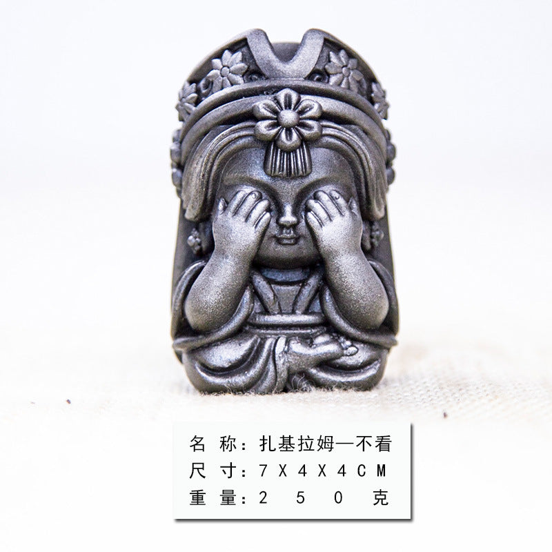 New Chinese-Style National-Inspired "Four-No Zakiram Zen Ornament," Handcrafted Cast Iron-Like Decor for Study, Tea Pet, and Home Display