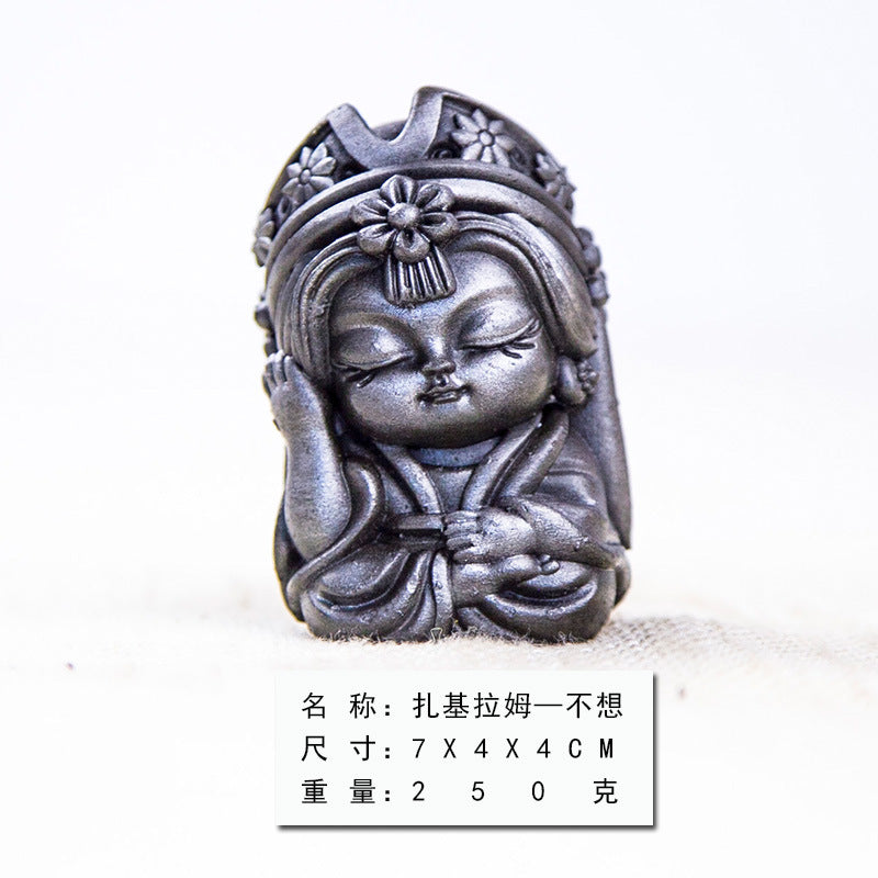New Chinese-Style National-Inspired "Four-No Zakiram Zen Ornament," Handcrafted Cast Iron-Like Decor for Study, Tea Pet, and Home Display