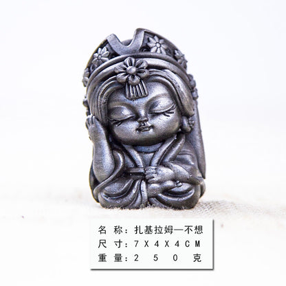 New Chinese-Style National-Inspired "Four-No Zakiram Zen Ornament," Handcrafted Cast Iron-Like Decor for Study, Tea Pet, and Home Display