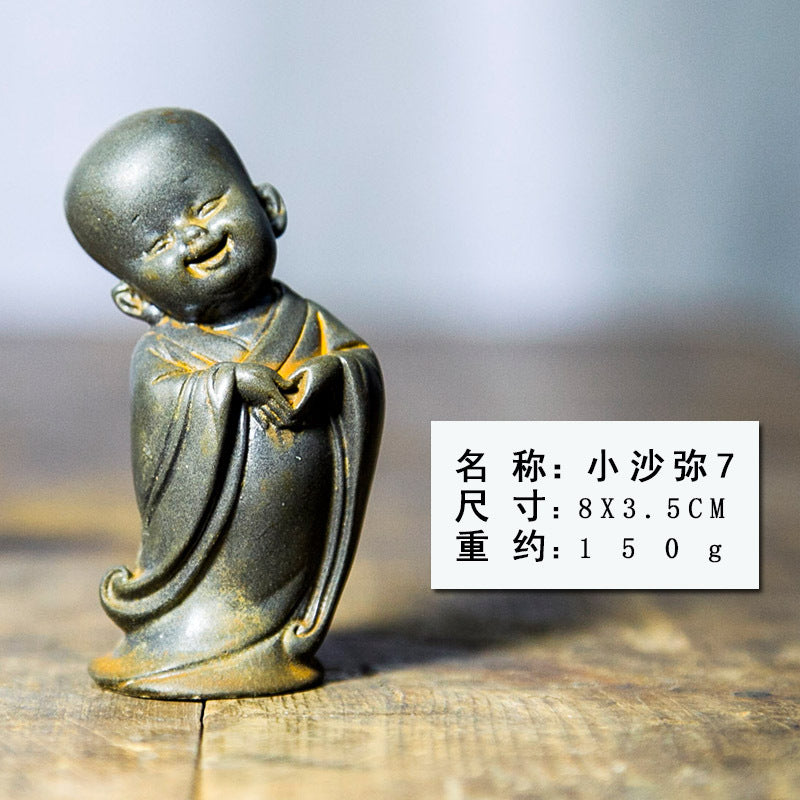Chinese Zen-Inspired Little Monk Figurine, Amitabha Buddha Desktop Ornament, Tea Pet Craft Decoration