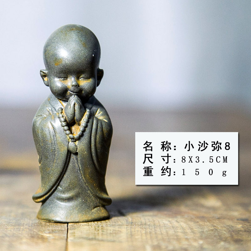 Chinese Zen-Inspired Little Monk Figurine, Amitabha Buddha Desktop Ornament, Tea Pet Craft Decoration