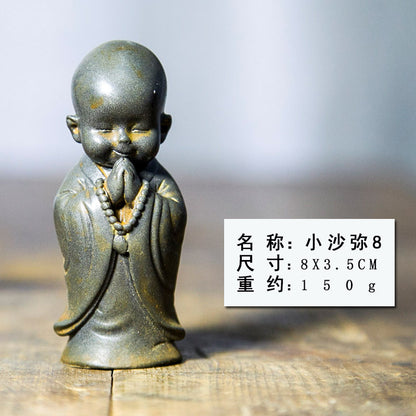 Chinese Zen-Inspired Little Monk Figurine, Amitabha Buddha Desktop Ornament, Tea Pet Craft Decoration