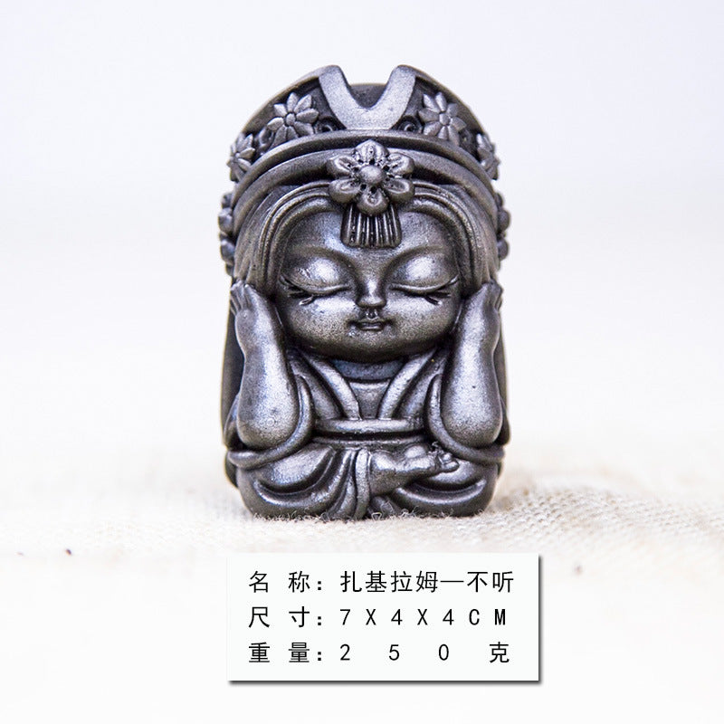 New Chinese-Style National-Inspired "Four-No Zakiram Zen Ornament," Handcrafted Cast Iron-Like Decor for Study, Tea Pet, and Home Display