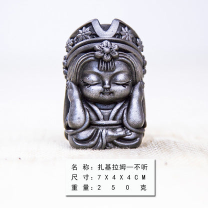 New Chinese-Style National-Inspired "Four-No Zakiram Zen Ornament," Handcrafted Cast Iron-Like Decor for Study, Tea Pet, and Home Display