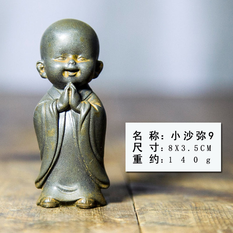 Chinese Zen-Inspired Little Monk Figurine, Amitabha Buddha Desktop Ornament, Tea Pet Craft Decoration
