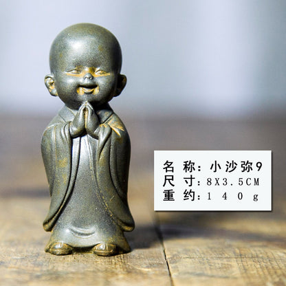 Chinese Zen-Inspired Little Monk Figurine, Amitabha Buddha Desktop Ornament, Tea Pet Craft Decoration