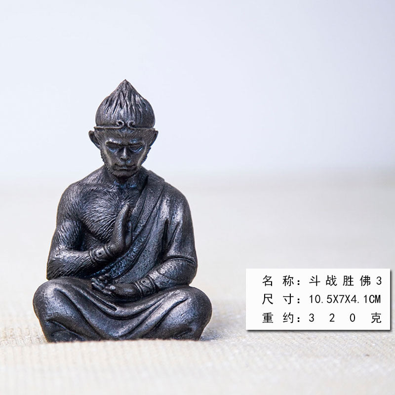 Neo-Chinese warrior Buddha Sun Wukong Monkey desktop iron ornament, home accent, and nourishing tea pet with a Zen-inspired design