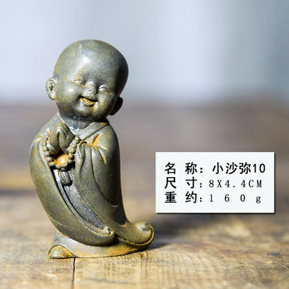 Chinese Zen-Inspired Little Monk Figurine, Amitabha Buddha Desktop Ornament, Tea Pet Craft Decoration