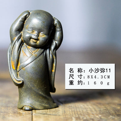 Chinese Zen-Inspired Little Monk Figurine, Amitabha Buddha Desktop Ornament, Tea Pet Craft Decoration