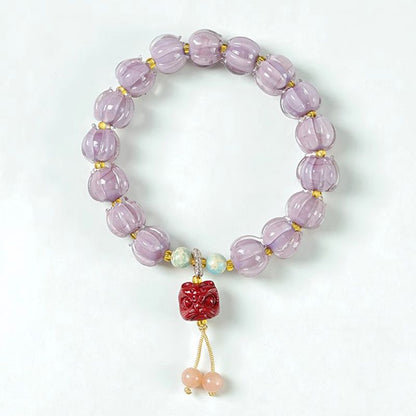 Dusky Mountain Amethyst Cinnabar Lion Awakening Glass Bead Bracelet