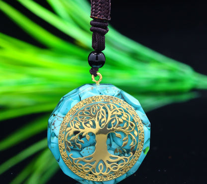 Tree of Life Necklace Pendant Jewelry, Natural Crystal Lapis Lazuli Chip Resin Item