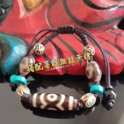 Tibetan Weathered Three-Eyed Dzi Bead Bracelet