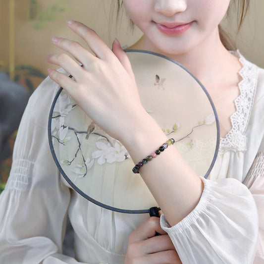 Natural Multicolor Tourmaline Bracelet – Rainbow Crystal Gemstone Charm Bracelet for Attracting Love and Good Fortune