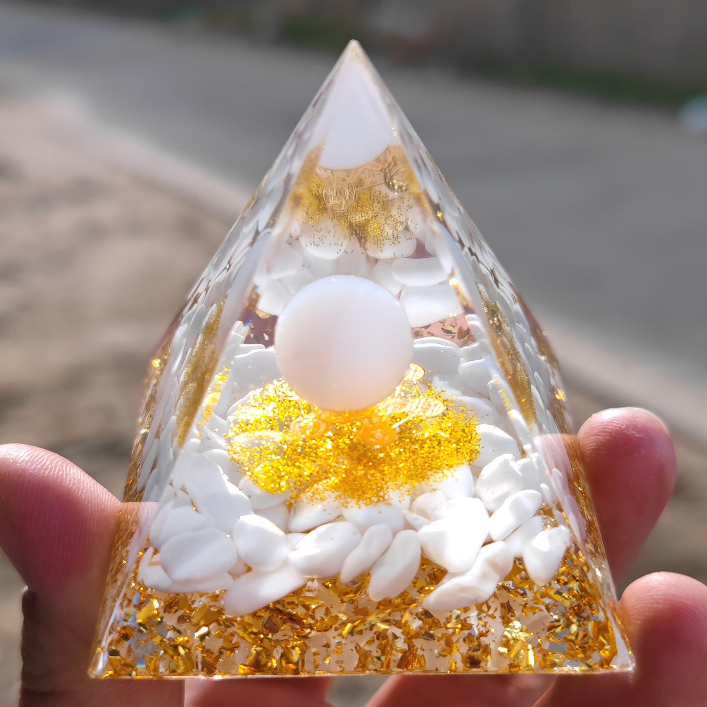 Crystal Ball Stone Pyramid Resin Home Decor Ornament