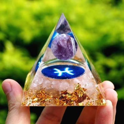 Twelve Zodiac Crystal Ball Stone Pyramid Resin Ornament