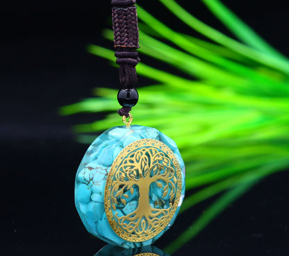 Tree of Life Necklace Pendant Jewelry, Natural Crystal Lapis Lazuli Chip Resin Item