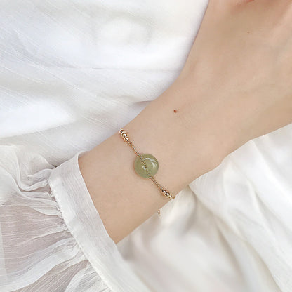 Hetian Jade Bracelet for Women with Peace Buckle, Birth Year Red String, 14K Gold-Plated Hand Jewelry