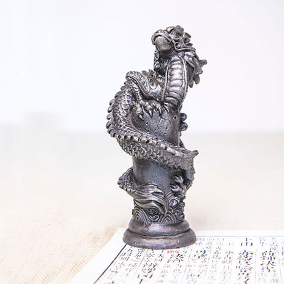 Chinese Zen-Inspired Creative Cast-Iron Style Ornament: "Soaring Dragon in the Sky" Relief Sculpture, Pillar-Wrapped Desktop Decoration, Home Tea Pet Craft Decoration