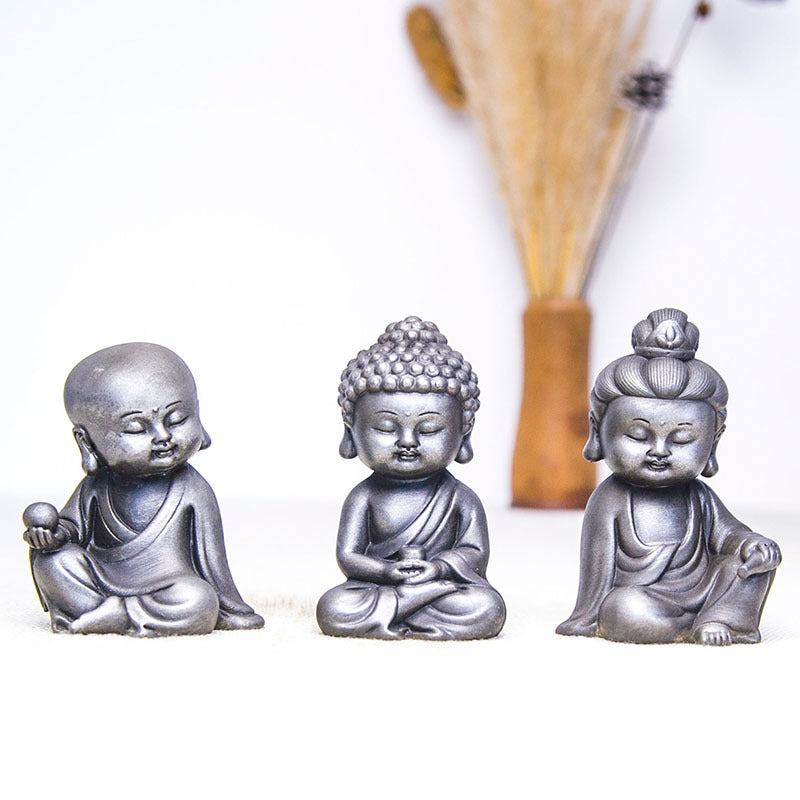 New Chinese-Style Zen-Inspired Bodhisattva Trio Figurine: Buddha, Guanyin, and Ksitigarbha Ornaments
