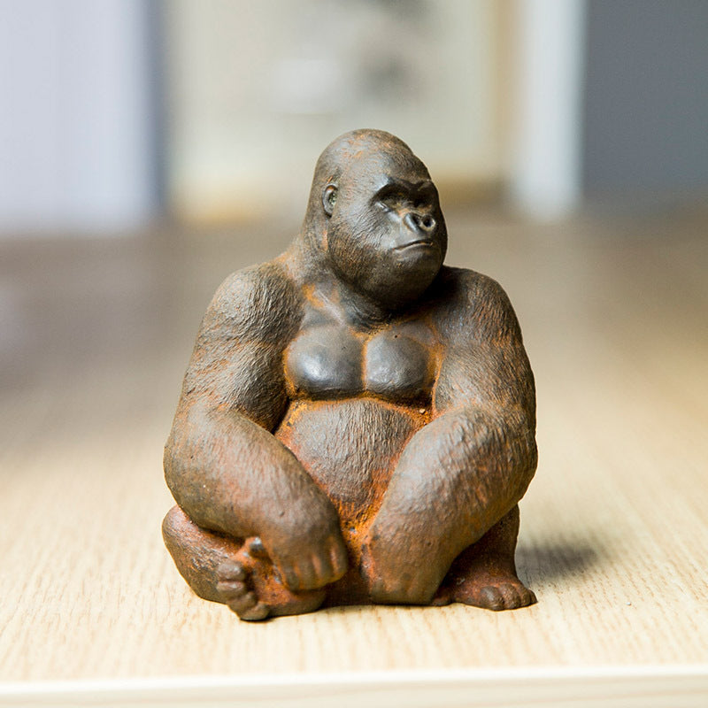 Innovative Mini Gorilla Animal Desktop Ornament in Rusty Faux Cast Iron